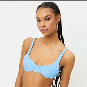 FRANKIE'S BIKINIS Blue Ribbed Bikini Top